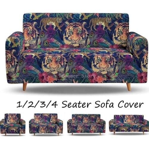 Tiger Print Elastic Sofa Cover Stretch Animal Couch Coves For Living Room All-cover Dust-proof Washable Slipcover 1/2/3/4 Seater