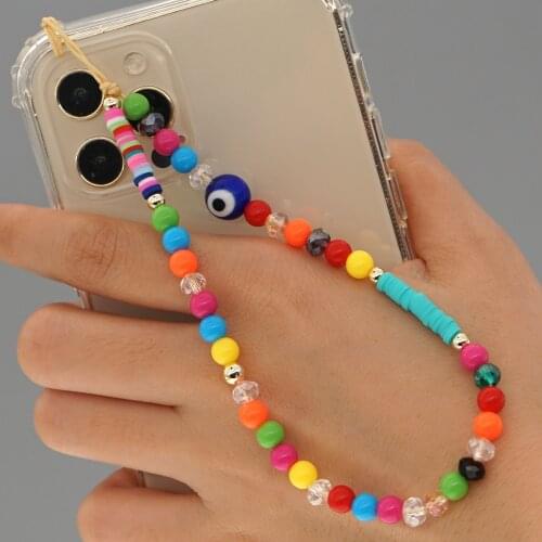 Go2Boho 2021 Mobile Chain Lanyard Cord Colorful Beads Chains For Cell Phone Case Phone Charm Evil Eye Beaded Strap Women Jewelry