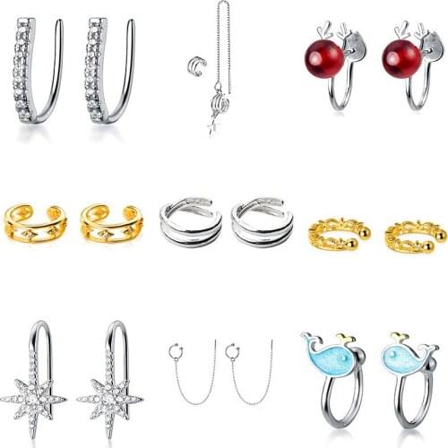 INZATT Real 925 Sterling Silver Geometric Zircon Clip Earrings For Fashion Women Party Fine Jewelry Minimalist Cute Accessories