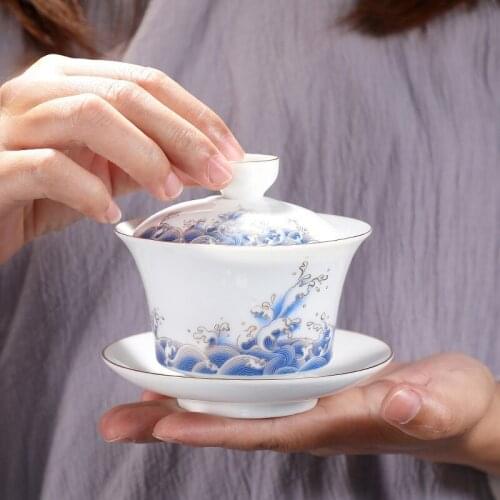 Gaiwan Ceramic Tea Cups Chinese Teaset Classical Tureen 180ml Lid Bowl Saucer Traditional Handmade Tea Brew Tea Cup Gaiwan