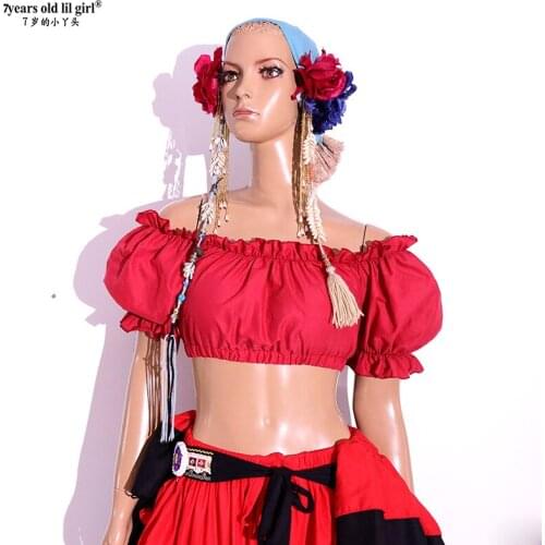 ATS BELLY DANCE Renaissance Crop Top Pirate Wench Gypsy Fairy Costume Peasant Tribal Choli CEE03