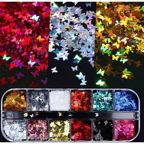 1Set Nail Glitter Set Creative Butterfly Shape Nail Art Decor with Tweezers Nail Charm DIY Flake Nail Art Decorations for Girls