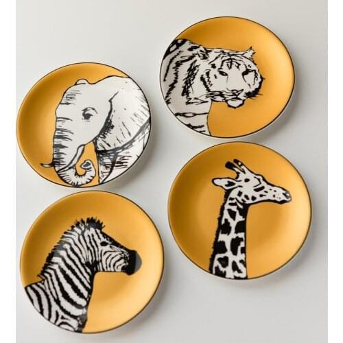 Set of 4 pieces Ceramic animal decorative Wall Hanging Plate Spotted elephant Disc Plate Ceramic Disc Home Furnishing Art Creati