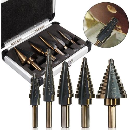 JUSTINLAU HSS 5pcs/set 50 Sizes Step Drill Bit Set Cobalt Multiple Hole Bits For Metal Wood Hole Drilling Tool Cutter Cone