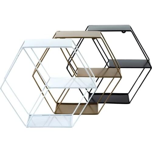 Wall Storage Rack Shelf Iron Nordic Style Hexagonal Grid Shelf Wall Hanging Rack Organizer for Living Room Home Office Supplies