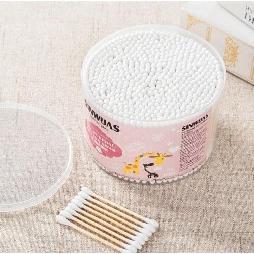 Natural Disposable Cotton Swabs 500PC Double Head Wood Sticks Disposable Nose Ears Cleaning Cotton Buds A22#30