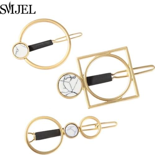 SMJEL New Boho Chic Circle Hair Clips Women Girls Party Hair Accessories Vintage Geometric Stone Hair Pin Barrettes