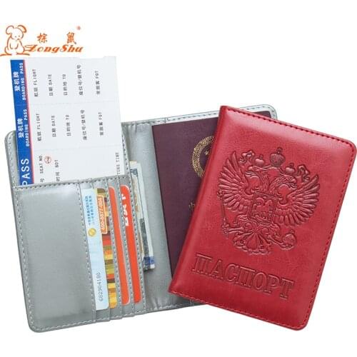 ZONGSHU Russian Oil Red Convenient Double-Headed Eagle Pu Leather Passport Holder Built In Rfid Blocking Protect Personal Inform