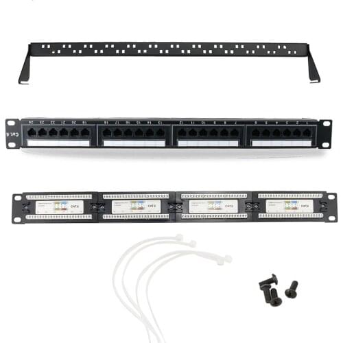 12 / 24 /48 Ports CAT6 UTP Keystone Patch Panel 19inch 1U/2U Cat6 Cable Frame Faceplate Rj45 Patch Panel 24port Listed Rackmount