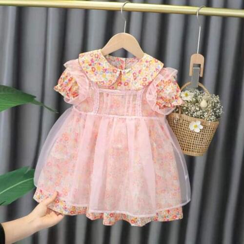 Baby Girls Lolita Princess Printed Dress Children Baby Infants short sleeves Dress Kids