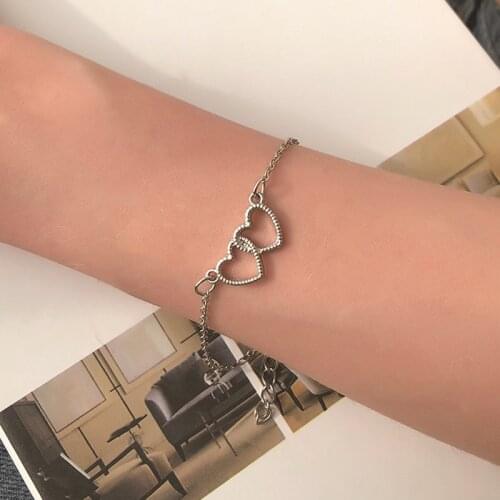 Simple Hollow Out Double Heart-shaped Bracelet Fashion Gold Silver Color Hand Chain For Women Romantic Party Jewelry Gift