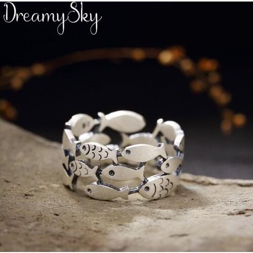 Romantic Style New Luxury Silver Color Fish Rings For Women Wedding Retro Adjustable Size Ring Party Gifts