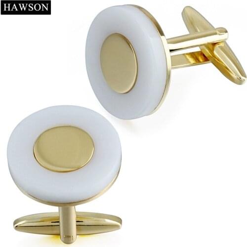 Retail Round Mother Pearl Cuff Links Luxury Gold Color Plated Cufflinks for Long Sleeve Shirt Business Meeting