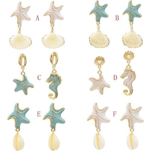 Boho Fashion Beach Shell Starfish Conch Pearl Drop Dangle Earrings for Women Beach Piercing Earring Jewelry Gift