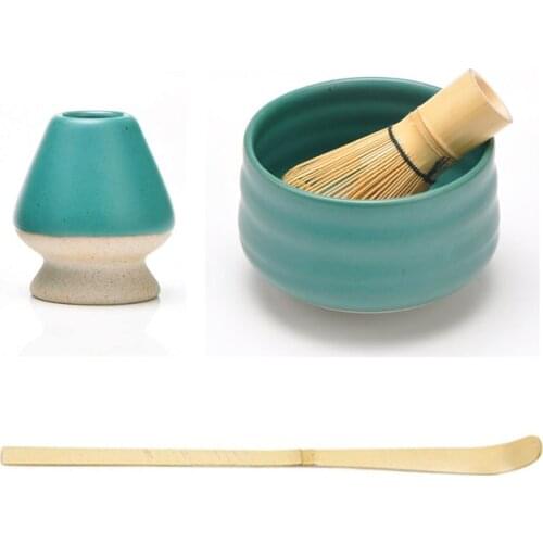 Traditional Malachite Green Matcha Kit Ceramic Chawan Kiln Glazed Whisk Holder Bamboo Chasen Skinny Scoop Chashaku Accessories