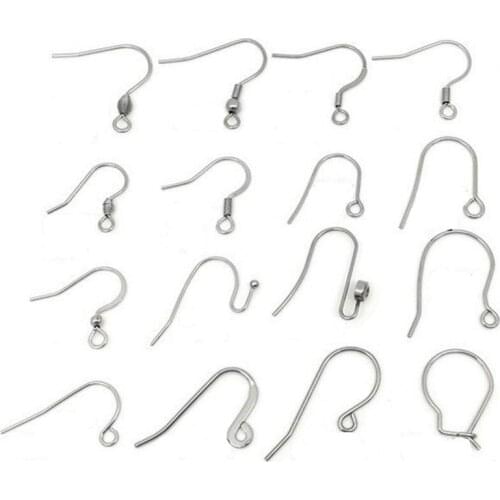 50pcs 17 Styles Stainless Steel Silver Tone French Earring Hooks Wire Clasp Finding for DIY Earring Making Components Supplier