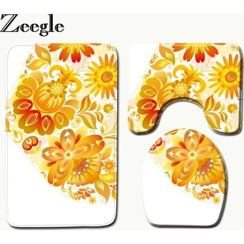 Zeegle 3pcs Carpet Bathroom Non-Slip Bath Mat Bathroom Doormats Decor Toilet Seat Cover Bathroom Rug Shower Mats Bath Carpet