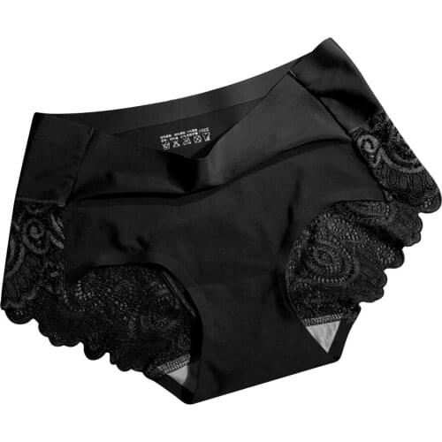 Women Breathable Sexy Silky Back Lace Hollow Seamless Panties Underwear Briefs
