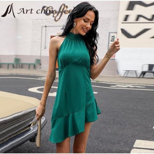 Summer Mini Ruffles Halter Dress Floral Skirt Women Beach Sexy Sleeveless Backless Sundress Vestido Boho Party Bodycon Dresses