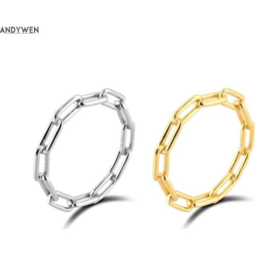 ANDYWEN 925 Sterling Silver Chain Ring Women Fashion Luxury Rock Punk Jewelry Plain Horoscope Rings Jewelry For Party Jewels