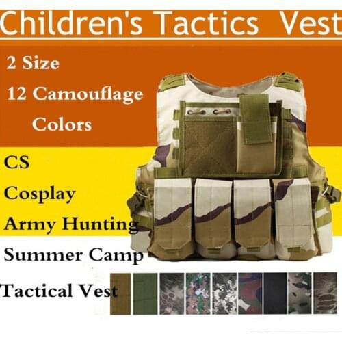 Adult Children Camouflage Combat Tactical Molle Vest Military Training CS Equipment Outdoor Kid Hunting Summer Camp Waistcoat