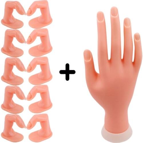 1pcs Practice Hand Model And 5/10Pcs Fake Nail Training Finger Beauty False Tips Plastic Flexible Adjustable Manicure DIY Tools