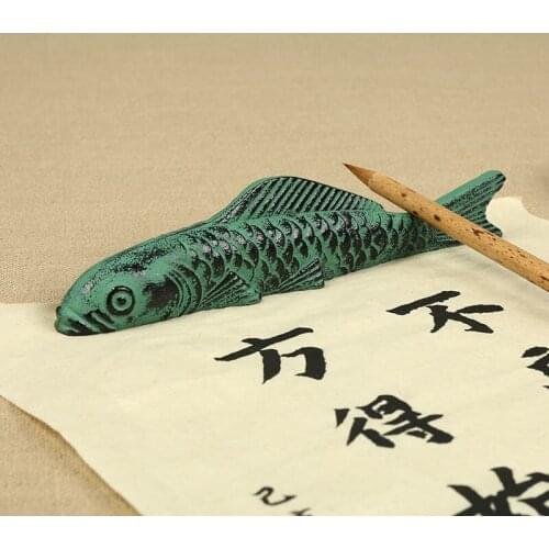 1pc Japan Iron Koi Carp Fish Shape Paperweight Brush Rest Calligraphy Painting Tool