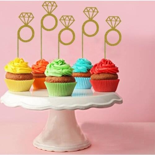 10Pcs/bag Diamond Ring Cupcake Toppers Baby Shower Birthday Party Decorations Kids Wedding Decoration Cake Toppers