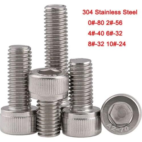 10Pcs 304 Stainless Steel UNC American Standard Hexagon Cap Head Screw Hex Socket Head Cap Screw 0# 2# 4# 6# 8# 10