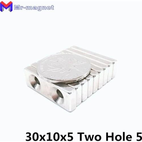 100pcs 30x10x5mm Block Countersunk Magnets Hole 5mm Super Strong Rare Earth Neodymium Magnet 30mm*10mm*5mm 30*10*5-5mm