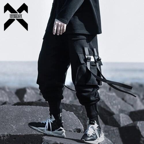 11 BYBBS DARK Hip Hop Cargo Pants Men Streetwear Joggers High Street Casual Ribbon Pockets Male Streetwear Black Harajuku WB026