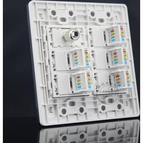 120x120MM Five RJ45 Network Lan Cat5e & TV Socket Outlet Panel Faceplate