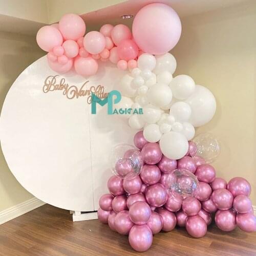132pcs Pastel Balloon Garland Arch Kit Baby Pink White Chrome Pink Bobo Balloons For Wedding Birthday Baby Shower Party Decor