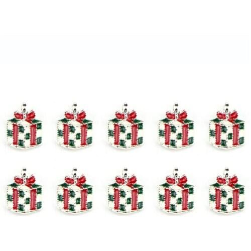 2pcs/lot new christmas drip metal gift box charms pendants for diy bracelet xmas tree hangings material jewelry accessories