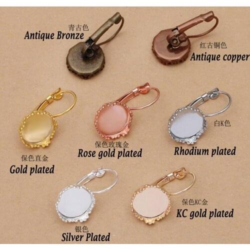 200pcs crown blank leverback earrings hooks 12mm 15mm bezel blank earring base earring findings