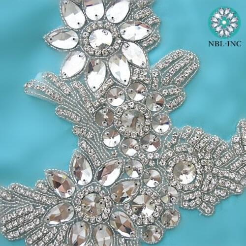 30PCS )Wholesale bridal hand beaded sewing crystal glass rhinestone applique iron on for wedding dresses WDD0874