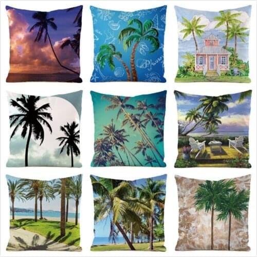 45cm*45cm Coconut trees on the beach imitated silk fabric throw pillow covers couch cushion cover home decorative pillows