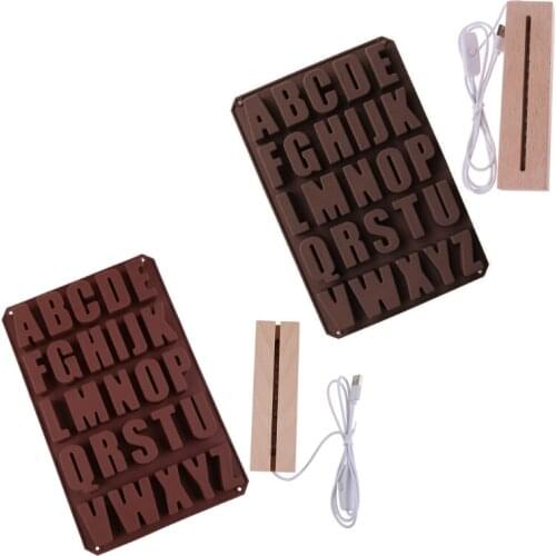 Alphabet Epoxy Resin Mold with LED Light Dispaly Base English Letters Pendant Casting Silicone Mould DIY Crafts Mold