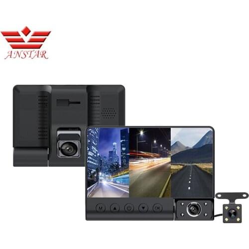 ANSTAR 4''Car DVR 1080P 3 Lens 3 Way Video Recorder Inside The Car Before And After Double Recording HD Night Vision Reversing
