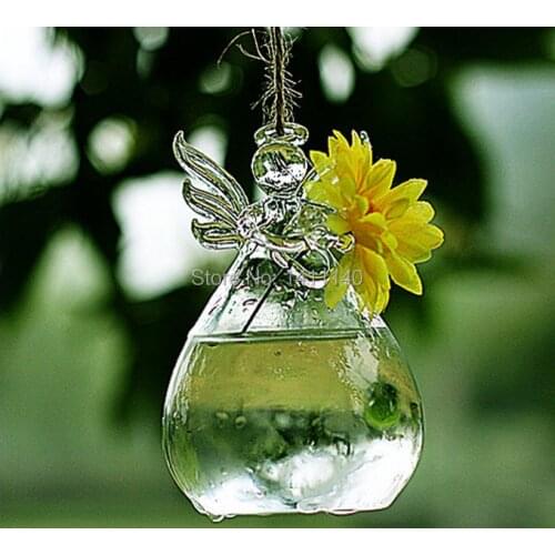 Free shipping big size Angel Hanging Glass Plant Flower Vase Hydroponic Container Pot Wedding Decoration 10pcs/lot