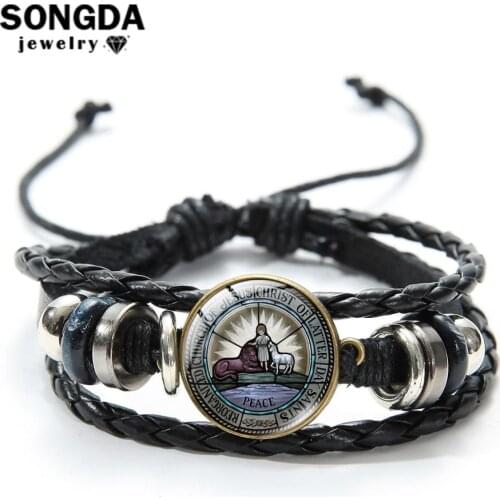 Relief Society Lds Mormons Time Gem Charm Bracelet Latter-Day Saint Woven Leather Bracelet Gift for Members Cuff Jewelry