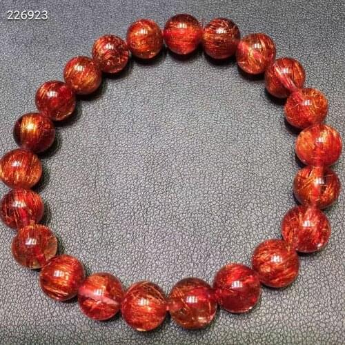 9mm Genuine Red Natural Copper Rutilated Quartz Bracelet Clear Round Beads Women Men Cat Eye Wealthy AAAAA