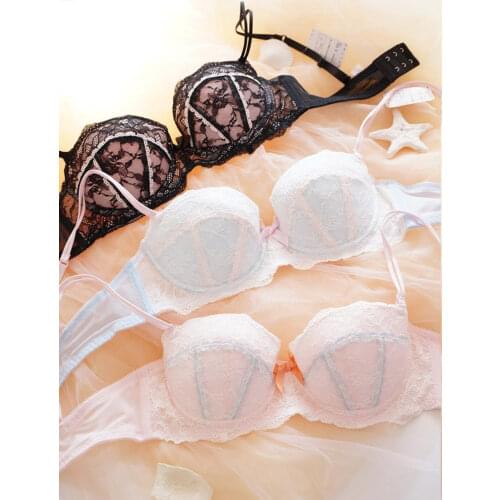 Bras and underpants sweet lace lingerie with briefs set girl heart fresh steel ring gathered thin bra set large size bralette