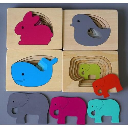Kids Wooden Toys For Children Animal Carton 3D Puzzle Multilayer Jigsaw Puzzles Baby Toys Child Early Educational Aids Gifts