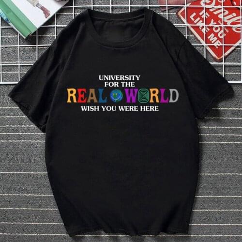 Travis Scotts Harajuku T-Shirts Man Realoworld Etter Wish You Were Here Letter Print Tops New Fashion Hip Hop Male Unisex Tee