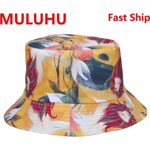 Vissershoedje Lion Head Pattern Hip Hop Men Women Cotton Double-Sided Cap Summer Panama Fashion Fold Sun Fishing Fisherman Hats