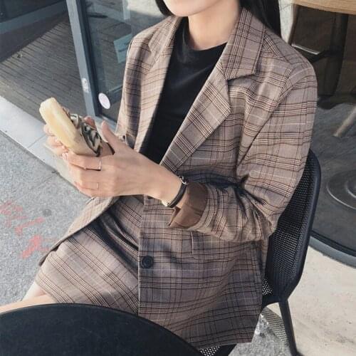 Plaid 2Pieces Skirt Retro Blazer Set Smart Casual Single-Breasted Jacket & Pencil Skirt Suit Female Office Ladies