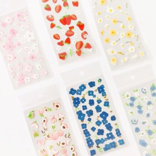 Beautiful Creative PVC Bronzing Stickers Flowers Daisy Strawberry Decorative Stickers 1 Pack 2 Pieces Photo Album Diy Stickers
