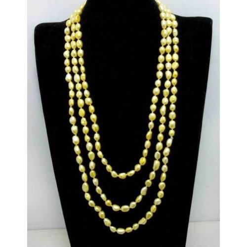 Trendy Women Necklace with Yellow Natural Pearl Baroque 8-9mm 80