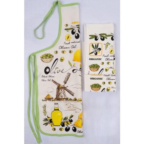 Kitchen Apron Set, 1 Piece Apron 2 Piece Towel Waterproof 100% Cotton Production